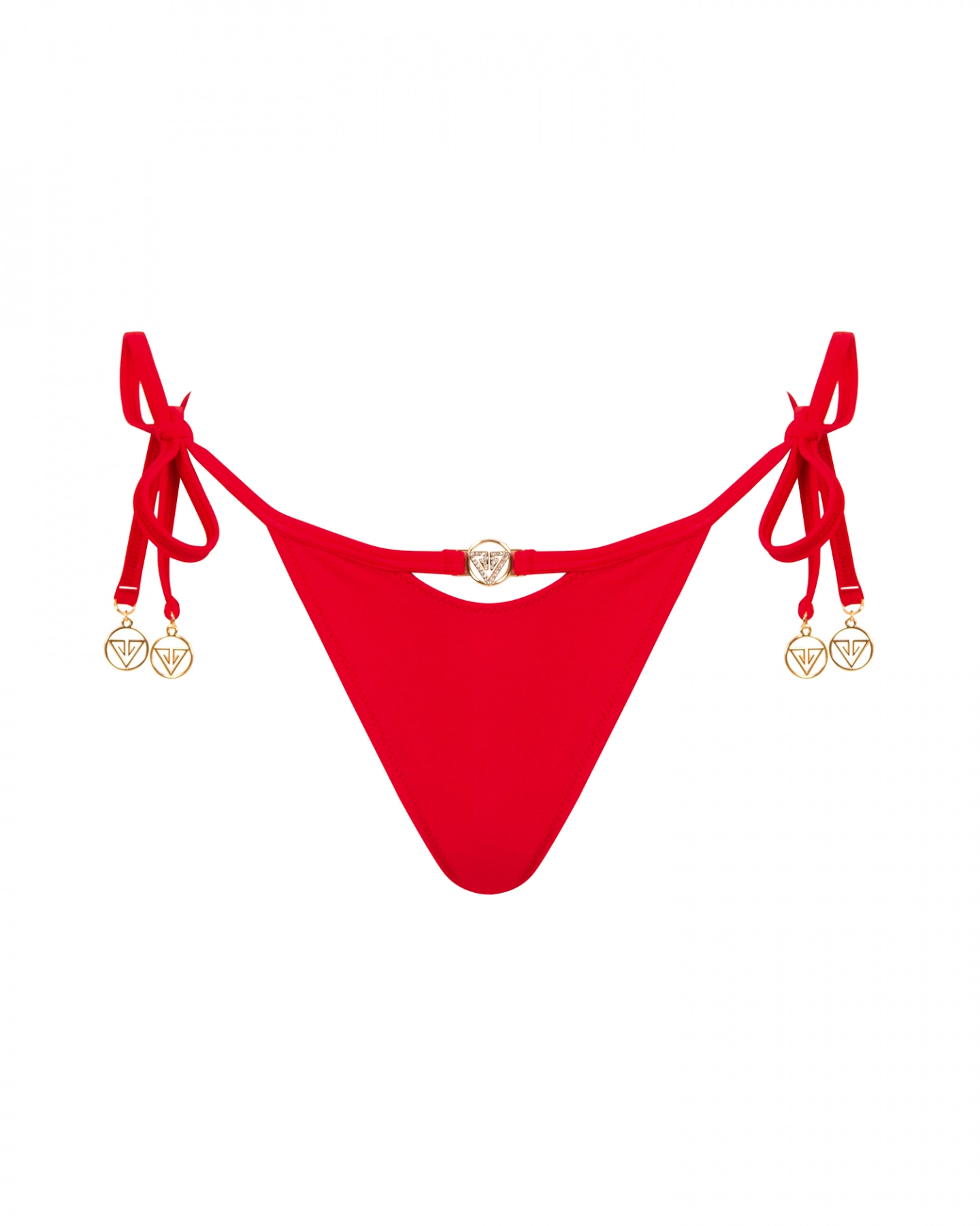 Red U Cut Out Side Tie Thong Low Rise Bikini Bottom M Vivien Vance